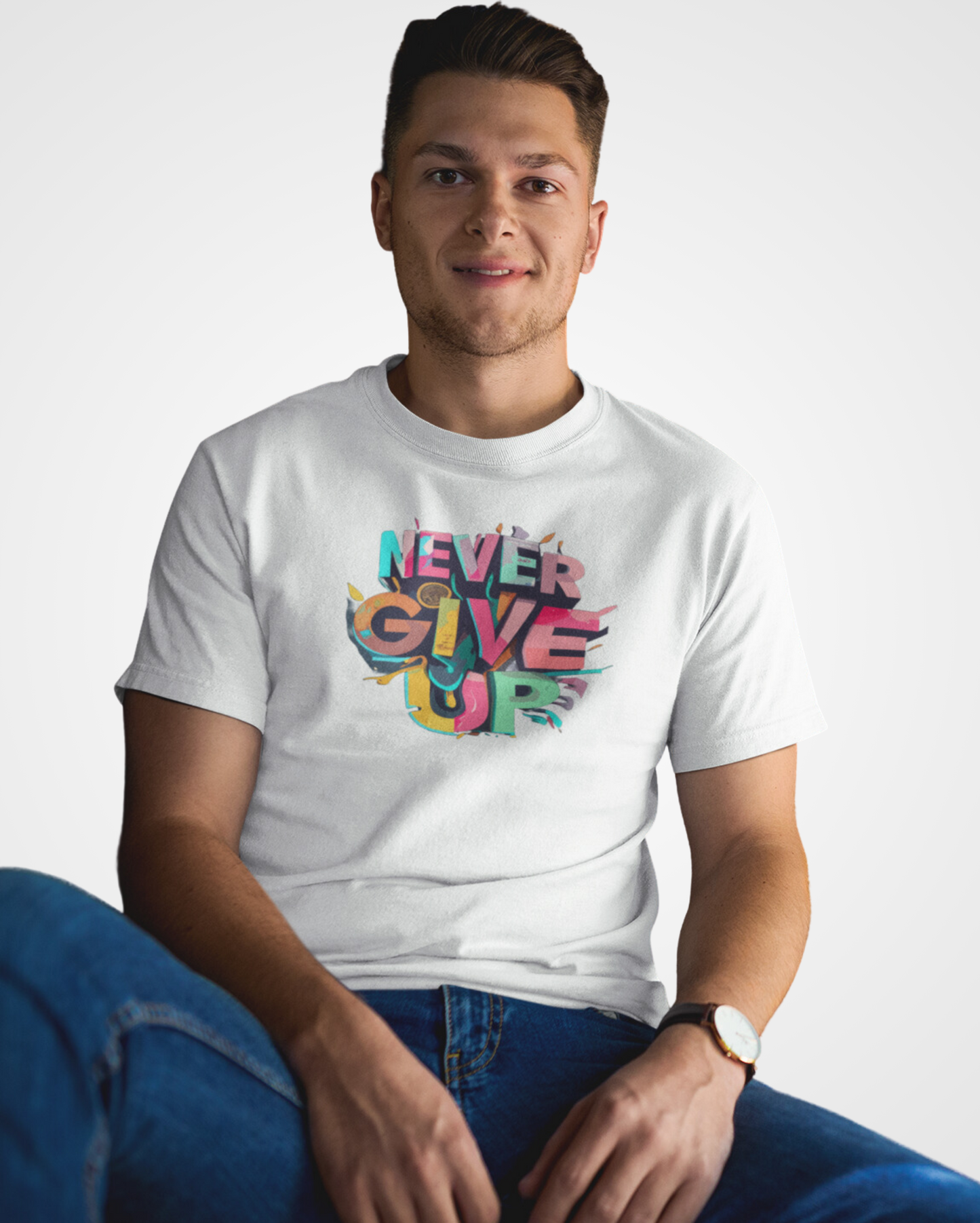 Men's Never Give UP T-shirt - Lama Fashion