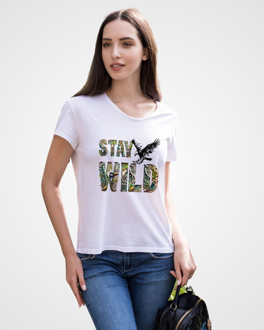 Women Stay Wild Graphic Printed T-shirt - Lama Fashion