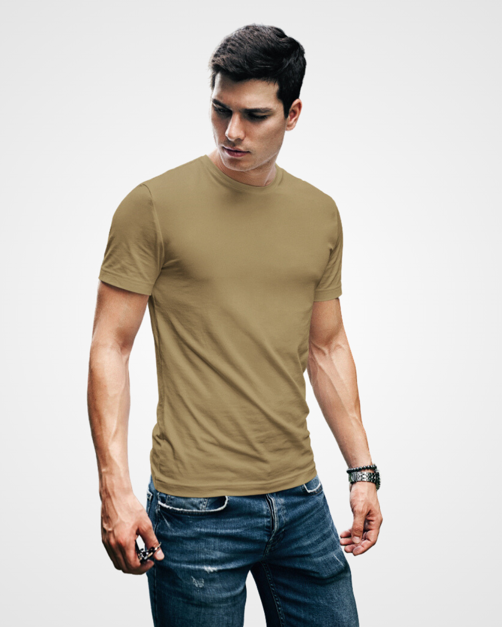 Men Plain Dark Khaki T-Shirt